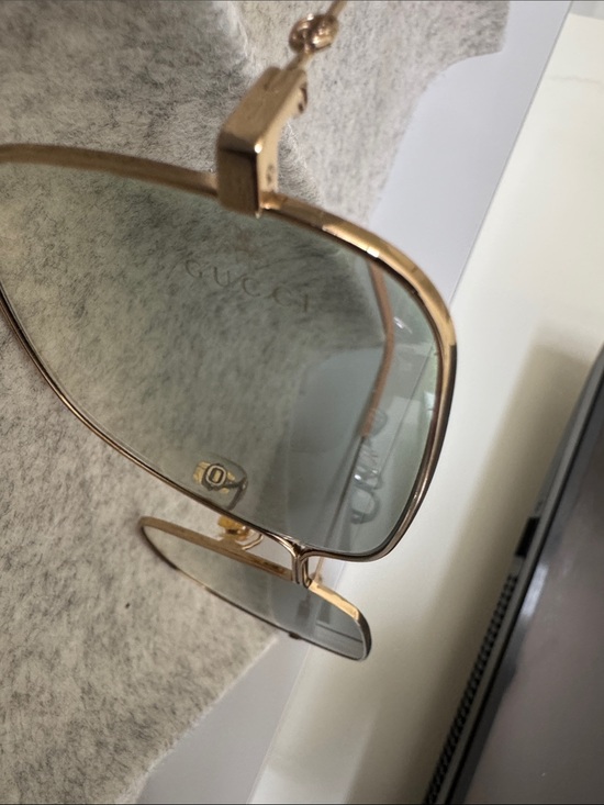 Gucci Gold-Frame Square Sunglasses with Green Gradient Lenses